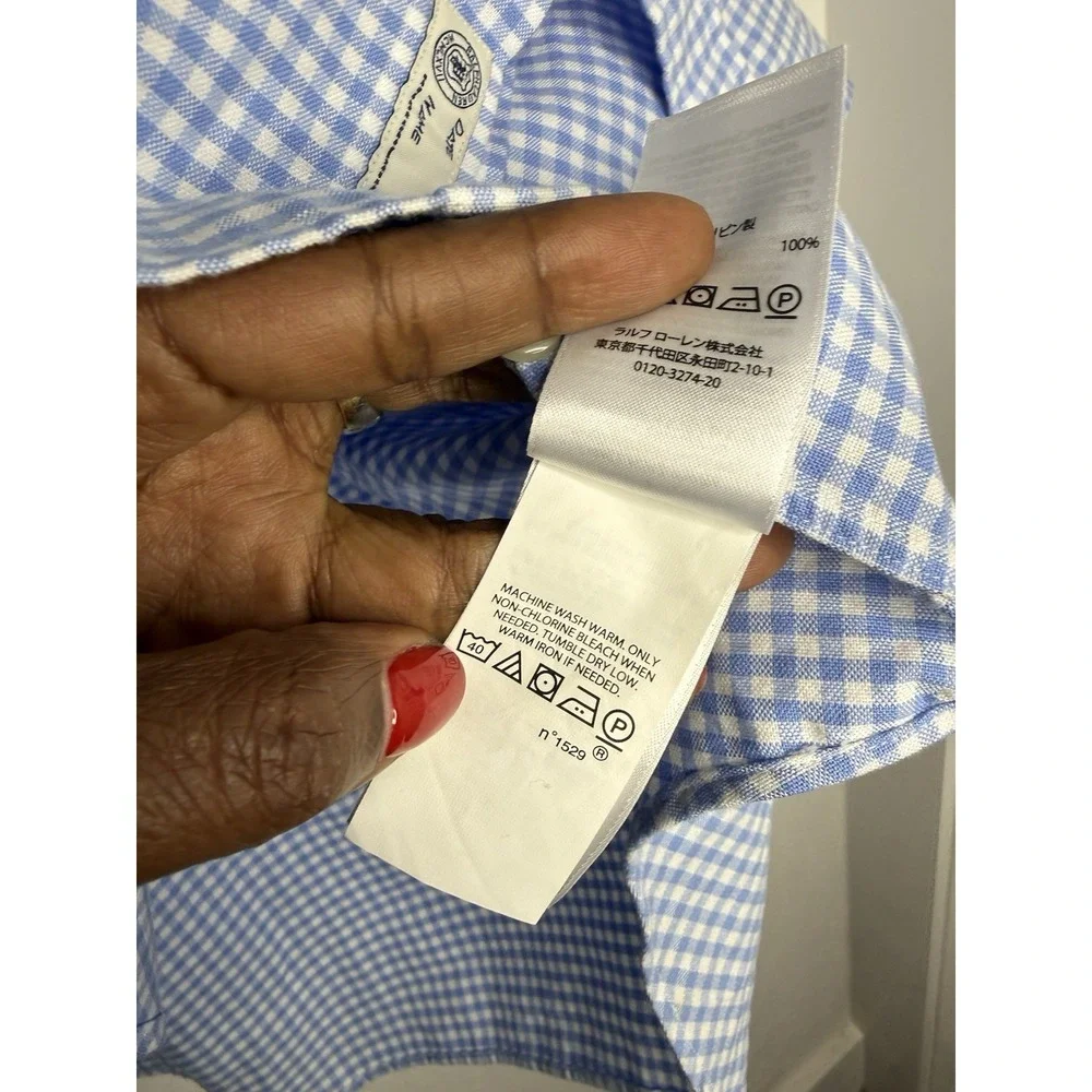 Ralph Lauren Shirt Adult 2XB Blue Gingham Classic Heavy Cotton Preppy